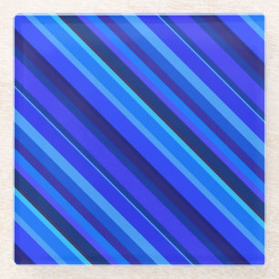Blue diagonal stripes glass coaster