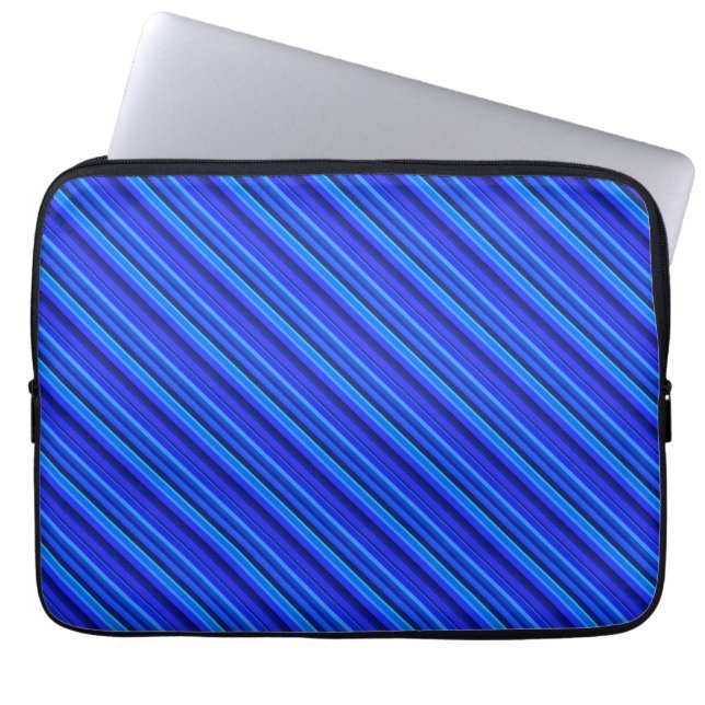Blue diagonal stripes laptop sleeve (Front)