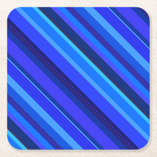 Blue diagonal stripes square paper coaster