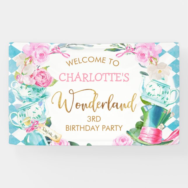 Blue Diamond Alice In Wonderland Birthday  Banner (Horizontal)