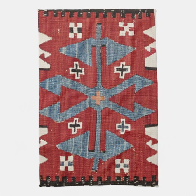 Blue Diamond Arrow Konya II 19th Century Authentic Kitchen Towel (Vertical)