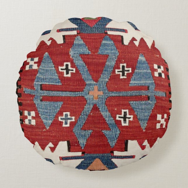 Blue Diamond Arrow Konya II Red Cowboy  Round Pillow (Front)
