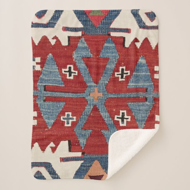 Blue Diamond Arrow Konya II Red Cowboy  Sherpa Blanket (Front)
