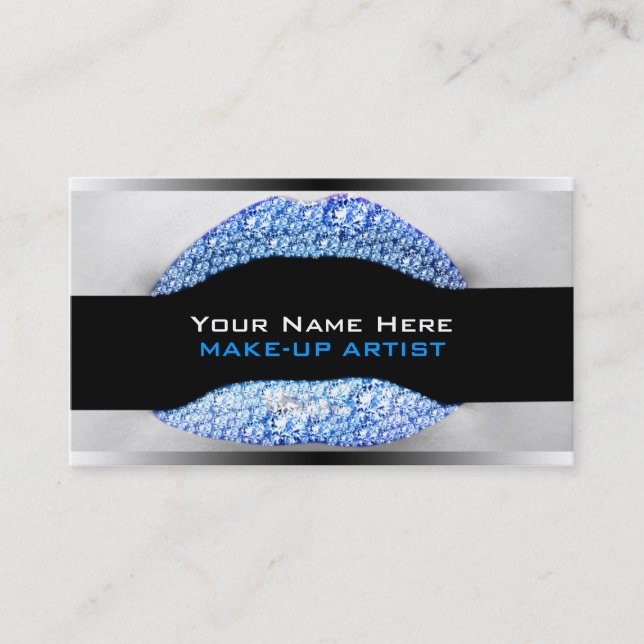 Blue Diamond Bling Make-Up Artist Business Cards (Front)