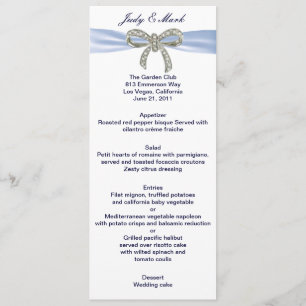 Blue Diamond Bow Wedding Menu Card