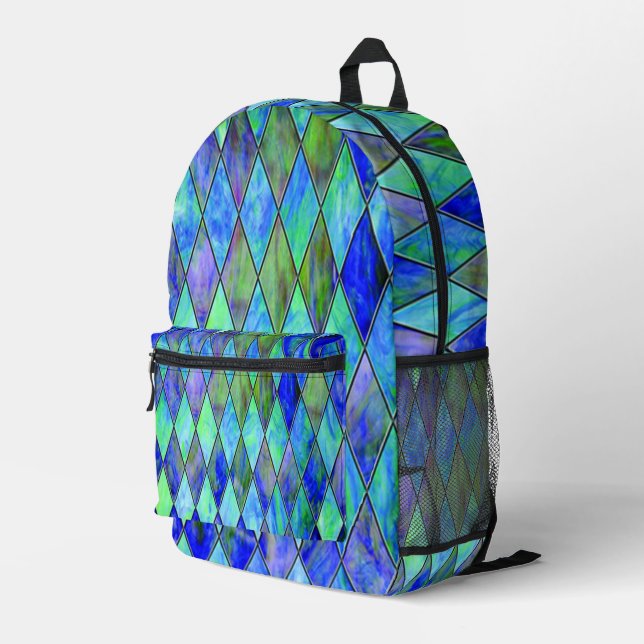 Blue Diamond Design Printed Backpack (Back Corner Right)