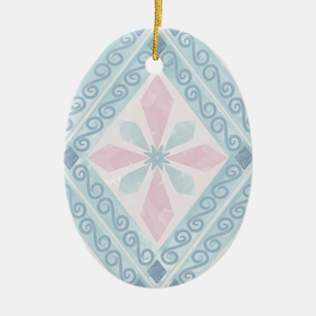 Blue Diamond Geometric Pattern Ceramic Ornament (Front)
