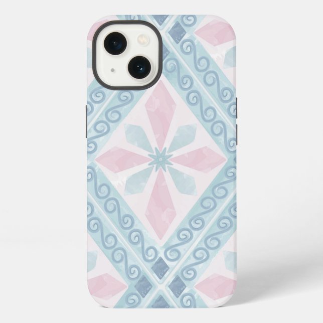 Blue Diamond Geometric Pattern iPhone Case (Back)