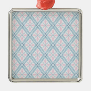 Blue Diamond Geometric Pattern Metal Ornament