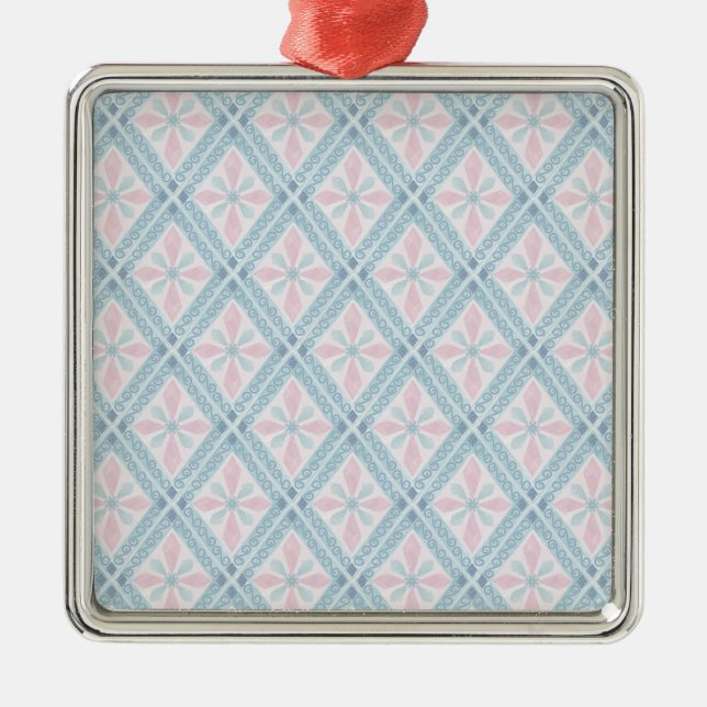 Blue Diamond Geometric Pattern Metal Ornament (Front)