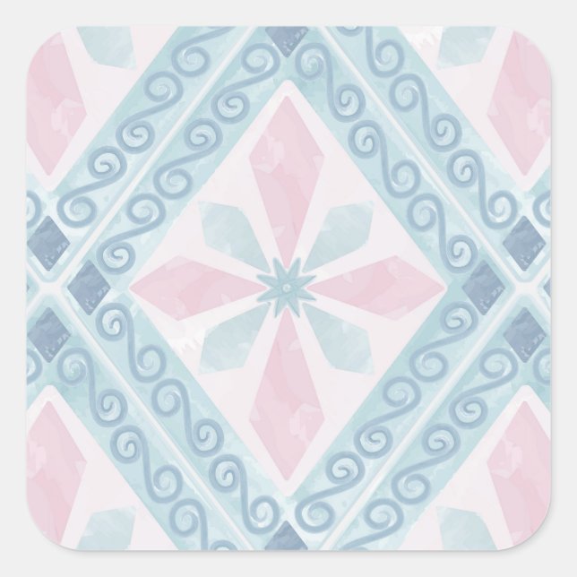 Blue Diamond Geometric Pattern Square Sticker (Front)