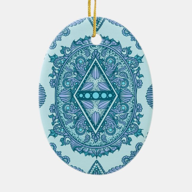 Blue Diamond Mandala Ceramic Ornament (Back)