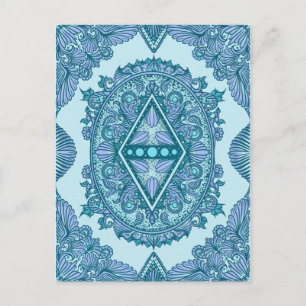 Blue Diamond Mandala   Ornate Turquoise & Lavender Postcard