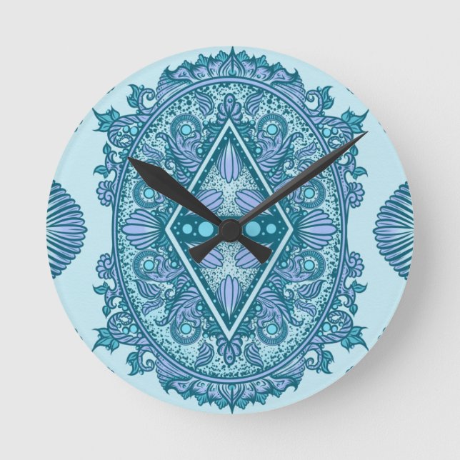 Blue Diamond Mandala Round Clock (Front)