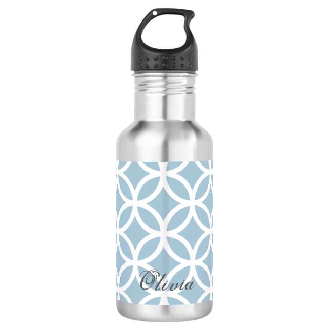 Blue Diamond Pattern Personalized 532 Ml Water Bottle (Front)