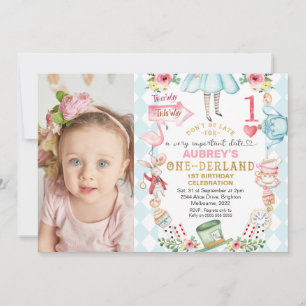 Blue Diamond Photo Alice One-derland 1st Birthday  Invitation