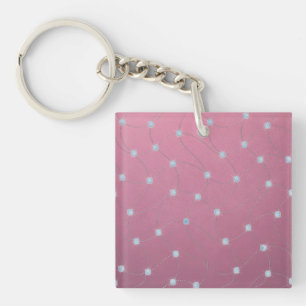 Blue diamond stitched on pink leather keychain