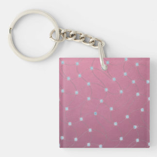 Blue diamond stitched on pink leather keychain