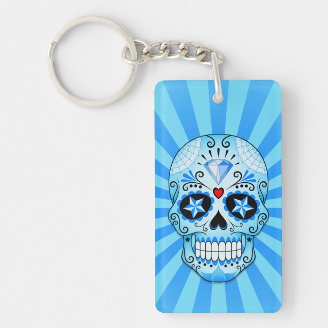 Blue Diamond Sugar Skull Keychain (Front)