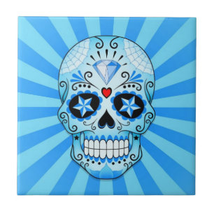 Blue Diamond Sugar Skull Tile
