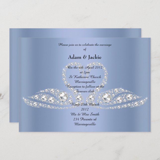 BLUE Diamond SWAN ELEGANT WEDDING Invitation (Front/Back)