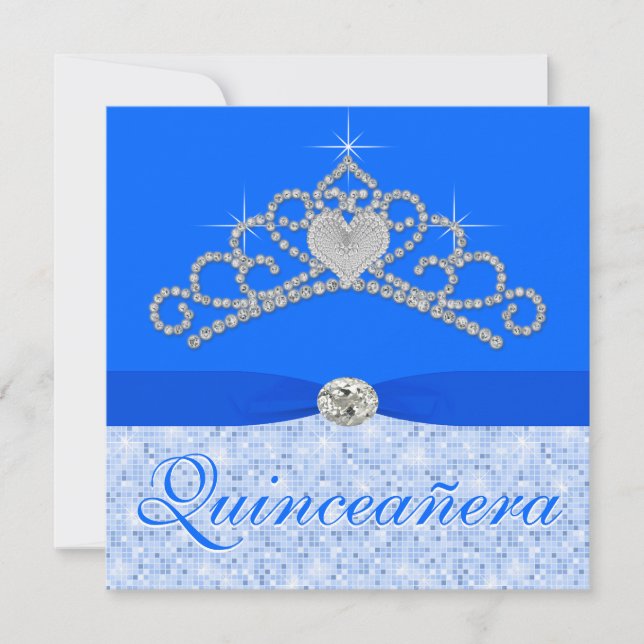 Blue Diamond Tiara Blue Quincenera Invitation (Front)
