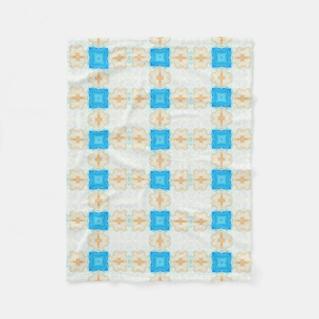 Blue diamond turquoise cream geometric art fleece blanket (Front)