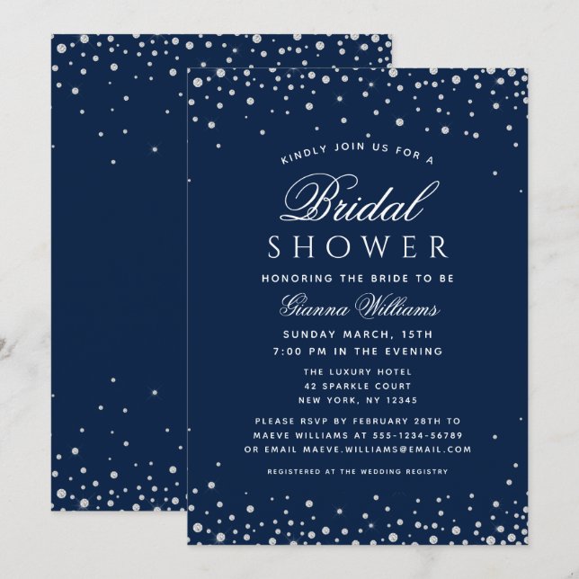 Blue Diamonds Modern Luxury Bridal Shower Invitation (Front/Back)