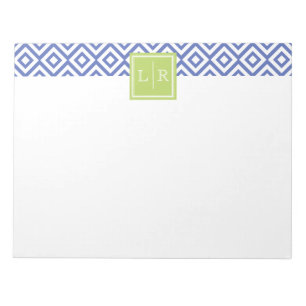 Blue Diamonds Pattern and Monogram Notepad