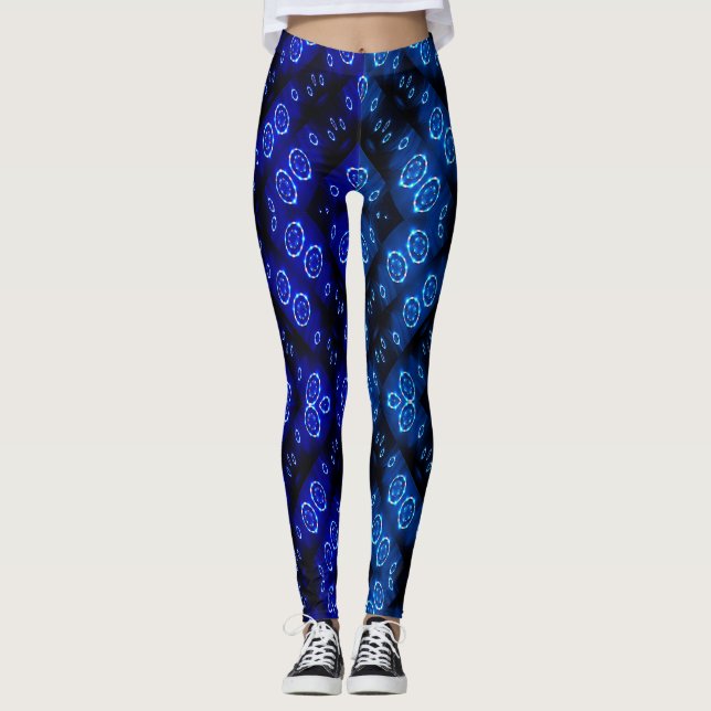 Blue Digital Abstract Floral Pattern  Leggings (Front)