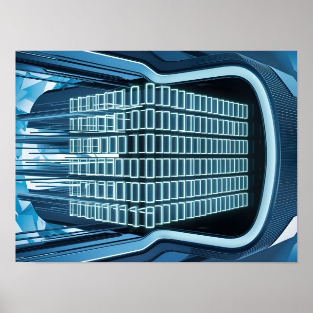 Blue Digital Binary Data on Computer Screen Poster (Front)
