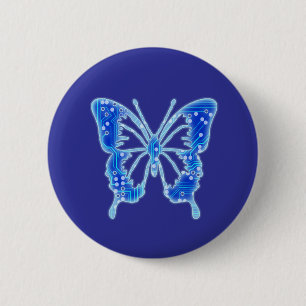 Blue Digital Butterfly, customize background 2 Inch Round Button