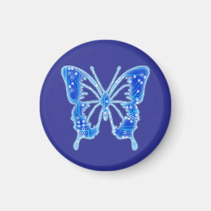 Blue Digital Butterfly, customize background  Magnet