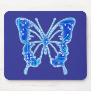 Blue Digital Butterfly, customize background  Mouse Pad