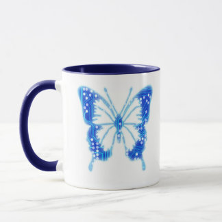 Blue Digital Butterfly, customize background Mug