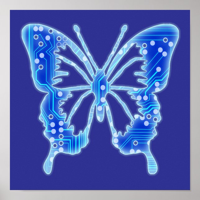 Blue Digital Butterfly, customize background  Poster (Front)