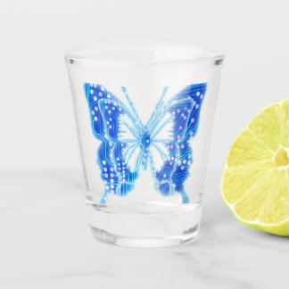Blue Digital Butterfly, customize background  Shot Glass
