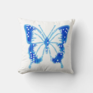 Blue Digital Butterfly, customize background Throw Pillow