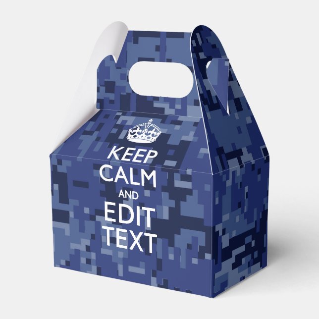 Blue digital camo KEEP CALM AND Edit Text Favor Box (Front Side)