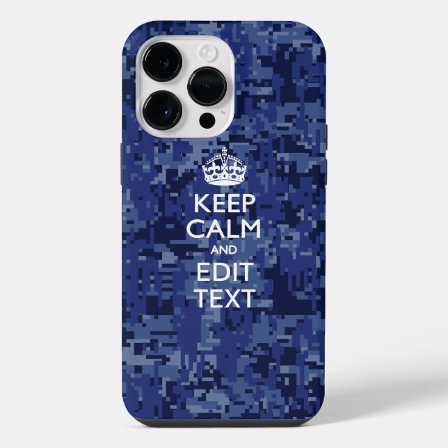 Blue Digital Camo KEEP CALM Your Text iPhone Case (Back)