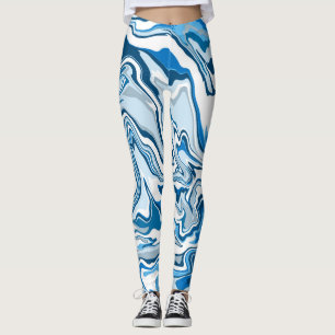  Blue Digital Fluid Art Marble  Leggings