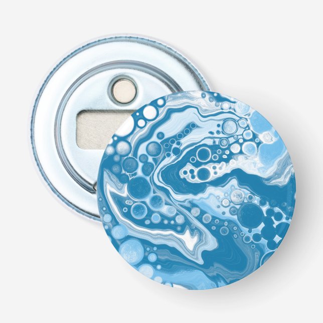  Blue Digital Fluid Art Marble Pour Painting Cells Bottle Opener (Front)