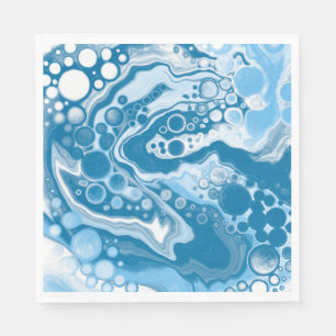 Blue Digital Fluid Art Marble Pour Painting Cells Napkin