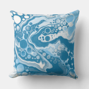  Blue Digital Fluid Art Marble Pour Painting Cells Outdoor Pillow