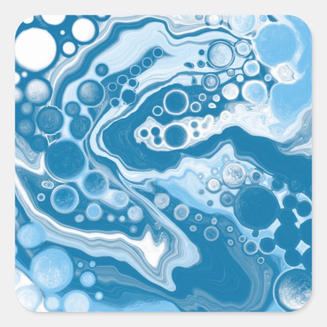  Blue Digital Fluid Art Marble Pour Painting Cells Square Sticker (Front)