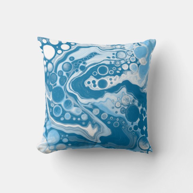  Blue Digital Fluid Art Marble Pour Painting Cells Throw Pillow (Front)