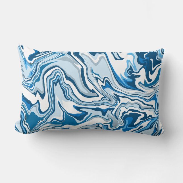  Blue Digital Fluid Art Marble Stripes  Lumbar Pillow (Front)