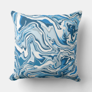 Blue Digital Fluid Art Marble Stripes Outdoor Pillow