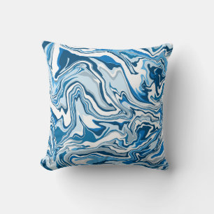  Blue Digital Fluid Art Marble Stripes Throw Pillow
