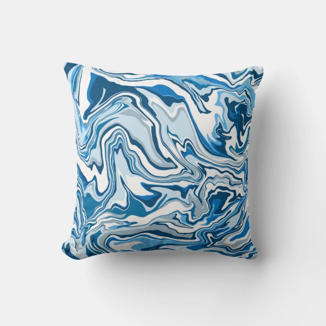  Blue Digital Fluid Art Marble Stripes Throw Pillow (Front)